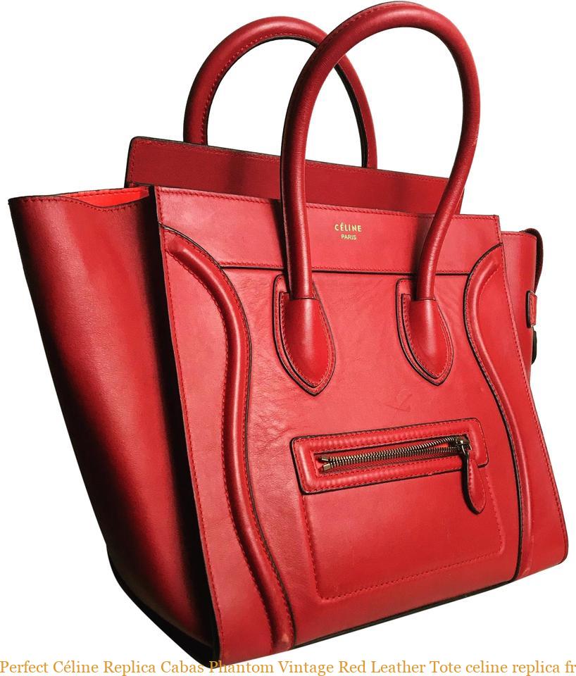 Perfect Céline Replica Cabas Phantom Vintage Red Leather Tote celine ...